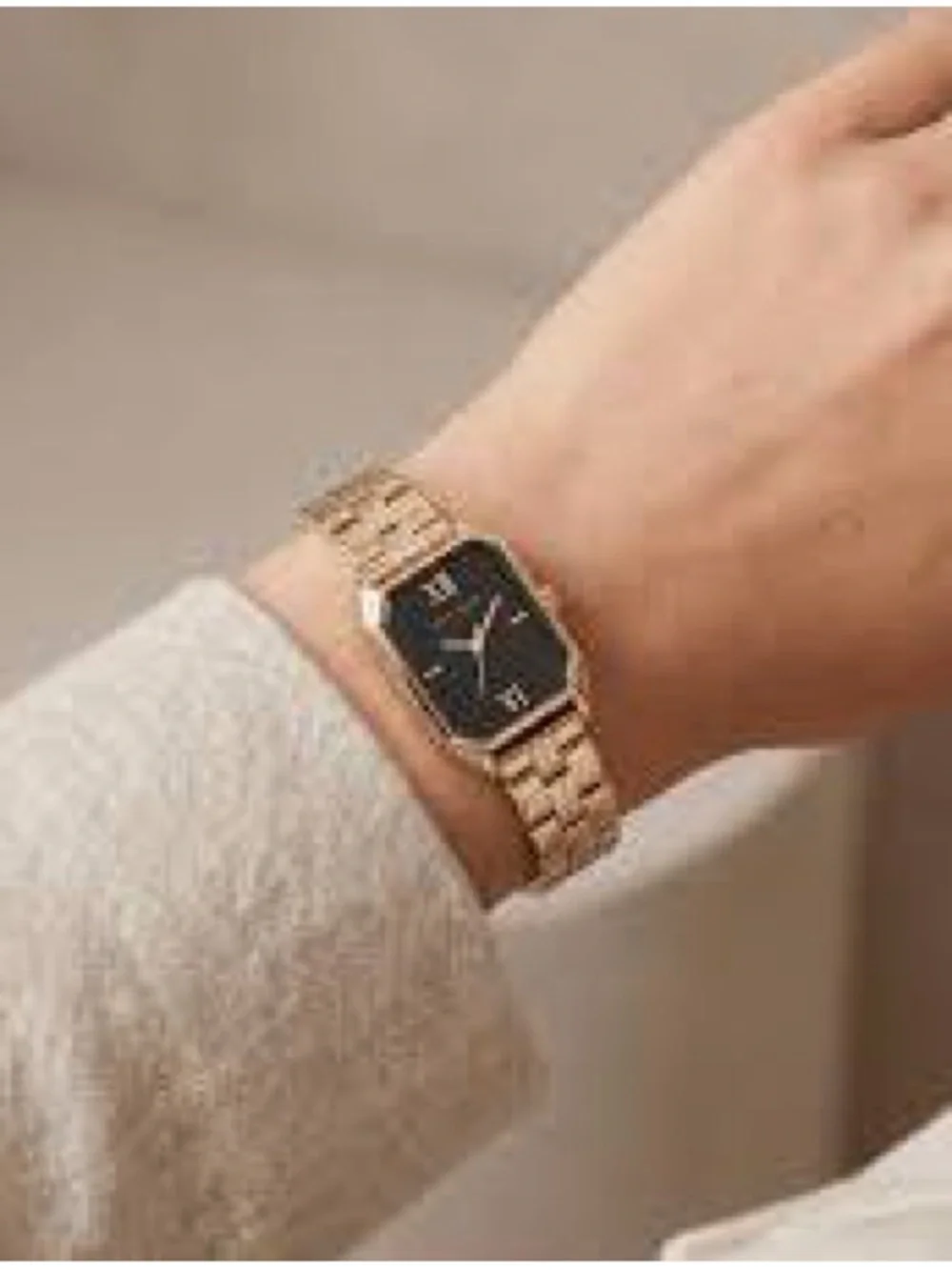 Anne Klein Gold-Tone Bracelet Watch with Black Rectangular Dial